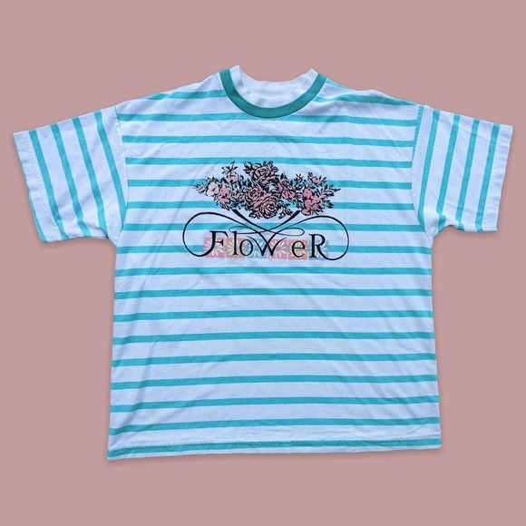 Vintage 90s Striped Flower essential t-shirt tee - Picture 2 of 4
